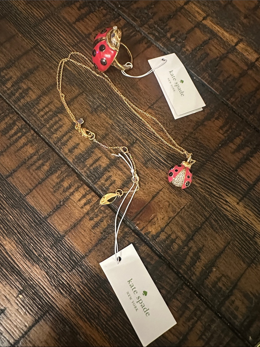 kate spade Gold-Tone Necklace & Ring with Red Ladybug Charms